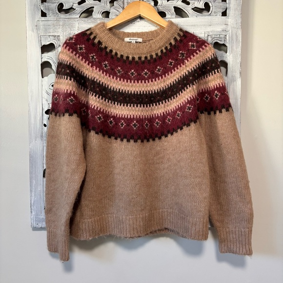 NEW Madewell Fair Isle Alpaca-Blend Sweater Camel Burgundy Size M - Picture 6 of 12
